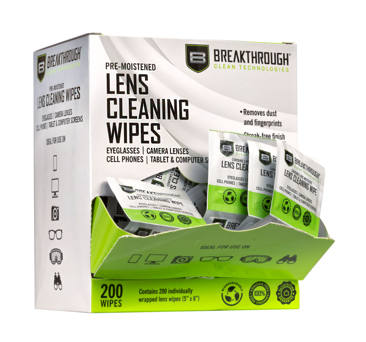 Multi-Purpose Lens Wipes, 5" x 6", 200-Pack, White