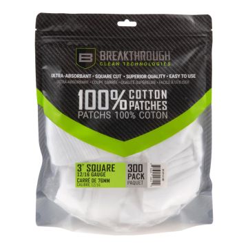 Breakthrough Clean Technologies Cotton Patches, 3" Square, 12 & 16-Gauge, 300-Pack